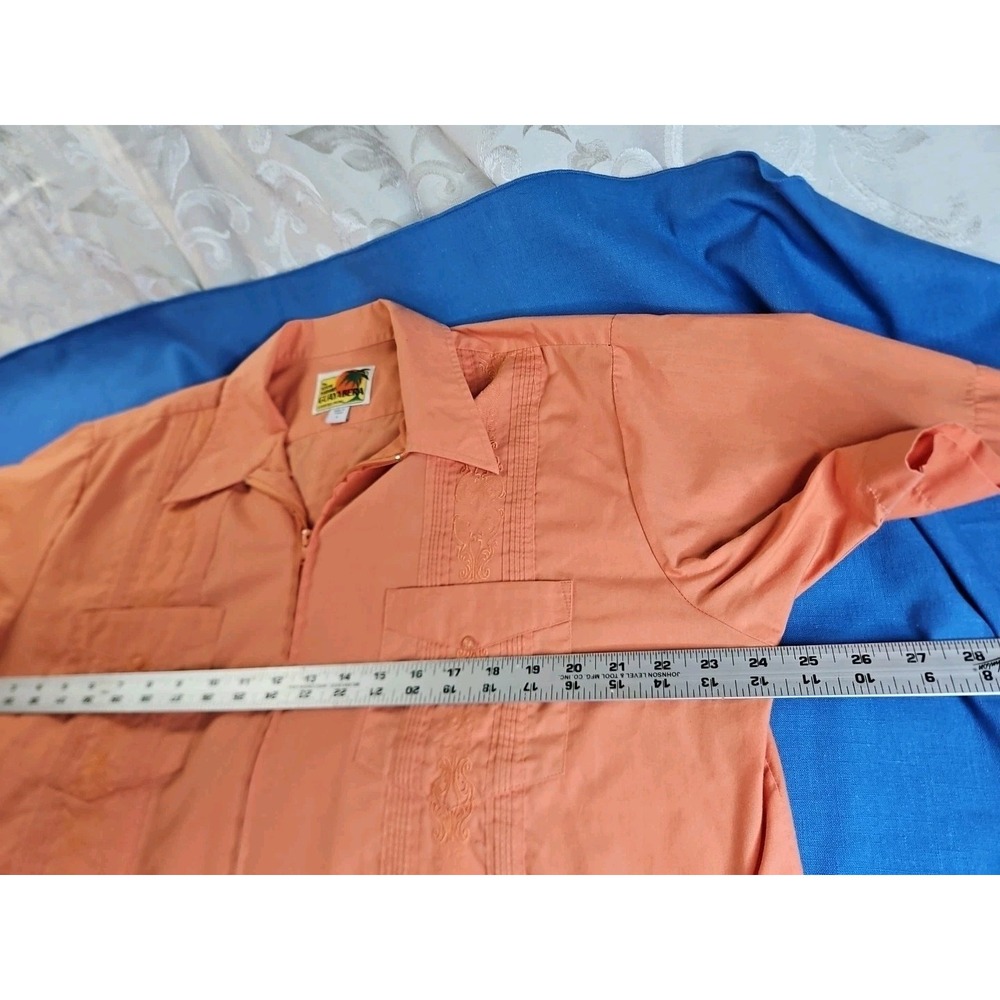 Haband Guayabera Cuban Shirt Zip Up Embroidered Peach Orange Rust Cubavera LG - Picture 4 of 9